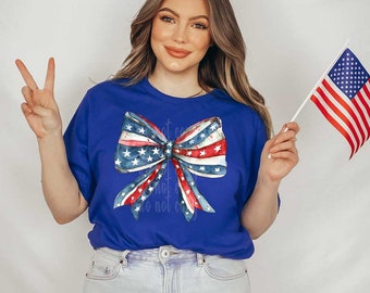 Coquette USA-skjorta med rosett - amerikansk rosettskjorta - 4 juli - Memorial Day-skjorta - USA-skjorta - patriotisk rosettskjorta - amerikansk flaggskjorta - dam