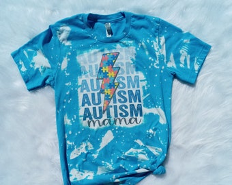 Koszulka „Bleached Autism Mama” – Koszulka z motywem świadomości autyzmu – Koszulka ASD Bleached – Mama z autyzmem – Koszulka z neuroróżnorodnością – Prezent dla mamy – Koszulka Bleached