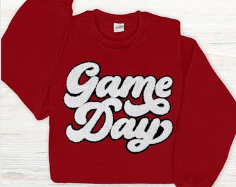 Game Day Chenille Patch Crewneck Sweatshirt - Chenille Patch Sweatshirt - Game Day Sweatshirt -- School Spirit - Highschool Game Day