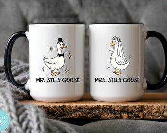 Mr. and Mrs Silly Goose Wedding Coffee Mug - Engagement Coffee Mug - Funny Newlywed Gift For Couples - Husband Gift - Wife Gift - Coffee Cup