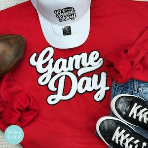 Game Day Chenille Patch Crewneck Sweatshirt - Chenille Patch Sweatshirt - Game Day Sweatshirt -- School Spirit - Highschool Game Day