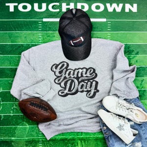 Game Day Sequins Chenille Patch Crewneck Sweatshirt - Silver Game Day Sweatshirt - Football Sweatshirt - School Spirit - Highschool Football