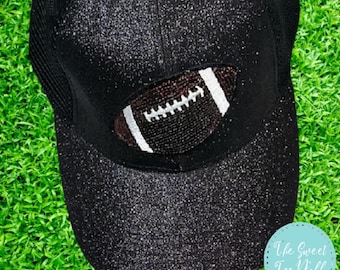 Sequins Glitter Football Ponytail Trucker Cap - Game Day Sequins Football Hat -  Glitter Football Hat - Game Day Hat - Football Glitter Hat