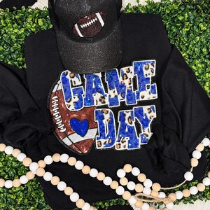 Sequins Football Game Day Blue Leopard Chenille Patch Sweatshirt - Game Day Sequins- Sequin Patch - Football Game Day - Football Game