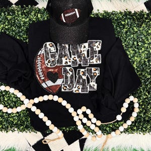 Sequins Football Game Day Black Leopard Chenille Patch Sweatshirt  - Game Day Shirt - Sequin Patch - Football Game Day Shirt - Football Game