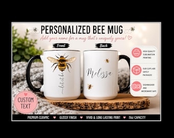 Personalized Bee Coffee Cup, Custom Bumble Bee Gift for Her, Nature Lover Present, Custom Name Tea Cup
