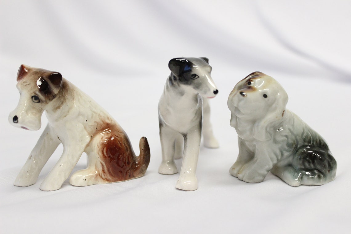 Set of 3 Ceramic Dog Figurines Etsy