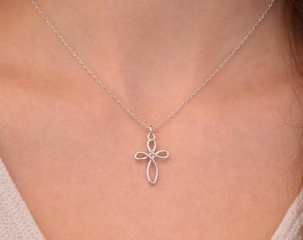 Sterling Silver Eternity Cross Necklace | Dainty Cross Charm Necklace | Meaningful Faith Jewellery | Everyday Silver Necklace