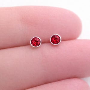July Birthstone Ruby Earrings | Sterling Silver Studs | July Birthday Gift for Her | Red Birthstone Jewellery