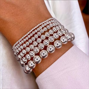 Sterling Silver Beaded Bracelet | Stretch Elasticated Bracelet | Sizes 2mm 3mm 4mm 5mm 6mm 8mm | Stackable Bracelet | Jewellery Gift