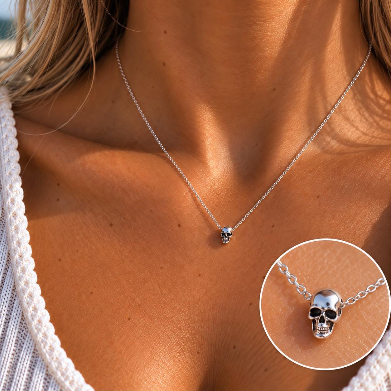 Silver Skull Necklace - Etsy