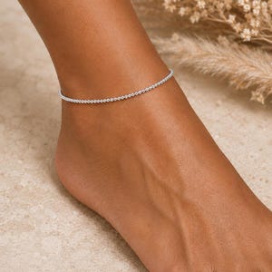 Handmade Sterling Silber Fußkettchen | Zartes Fußkettchen | 2 mm Silber Bead Fußkettchen | Alltags Schmuck | Geschenk für Frauen