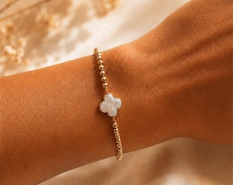 Pearl Clover Bracelet | Gold Bracelet for Women | Lucky Clover Jewellery | Dainty Bracelet | Gift for Her
