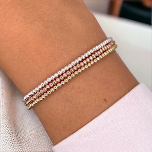 Gold Filled 2mm Beaded Bracelet | Rose Gold Stacking Bead Bracelet | Sterling Silver Bead Stretch Bracelet | Minimalistic Dainty Jewellery