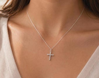 Sterling Silver Sparkly Cross Necklace | Dainty Cross Pendant | Religious Gift | Meaningful Jewellery Gift