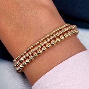 Gold Filled Beaded Bracelet | Stretch Elasticated Bracelet | Sizes 2mm 3mm 4mm 5mm 6mm 8mm | Stackable Bracelet | Jewellery Gift