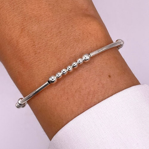 Sterling Silver Beaded Stretch Anklet or Bracelet