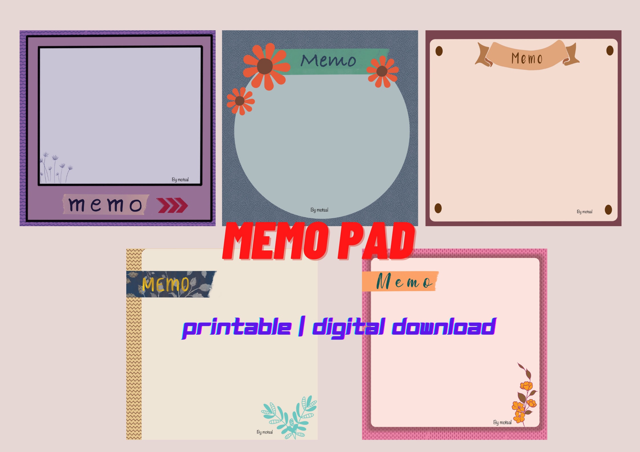 Memo pad Printable Digital Download. Etsy