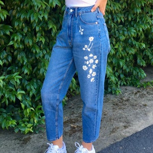 Custom Hand Painted Jeans Vintage High Waist With Ripped Knee Details  Original Design -  Canada