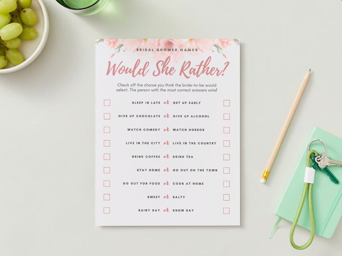 She Games Would She Rather - Bridal Shower Game, Printable Bridal Shower Game ...