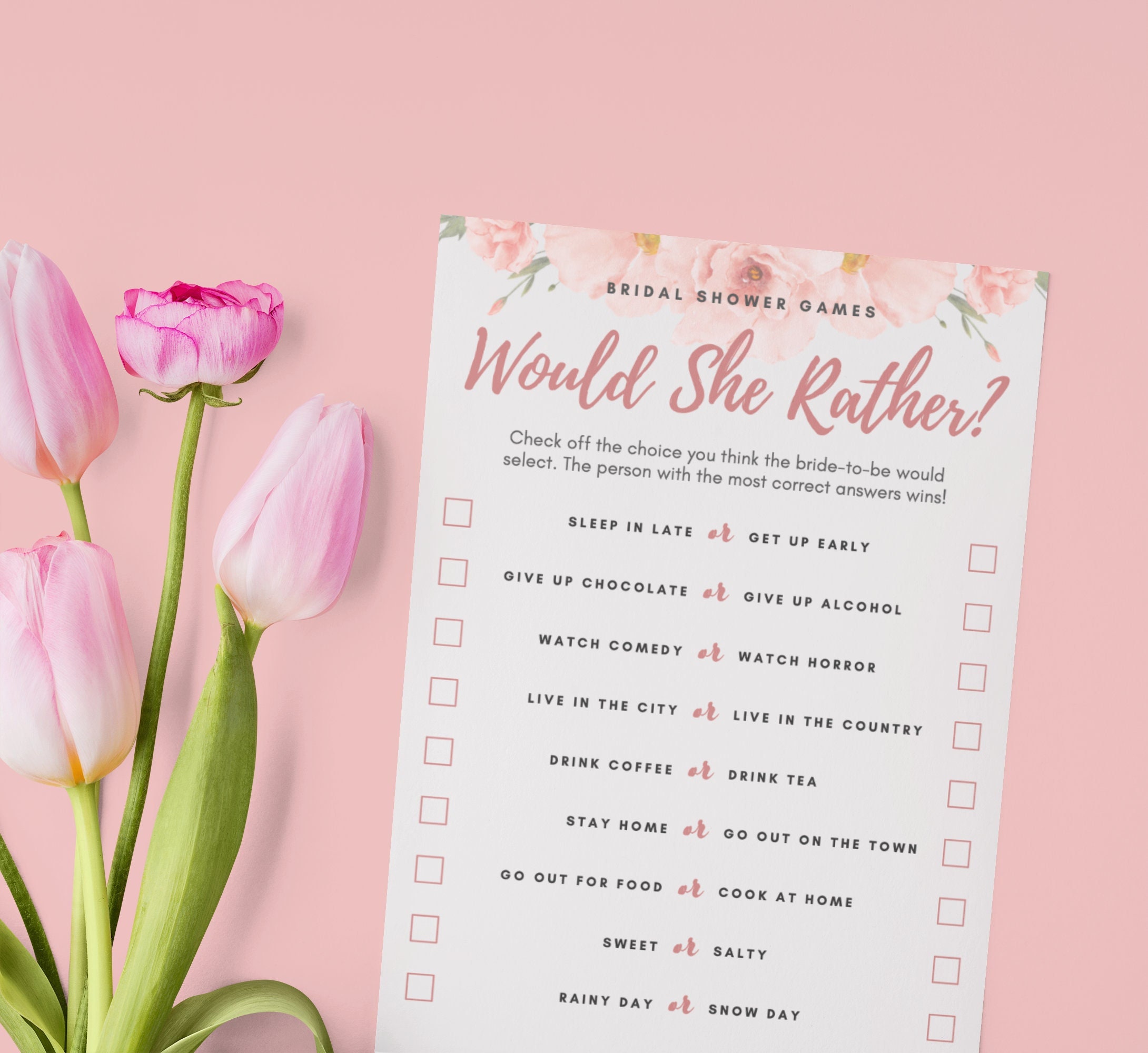 Would She Rather Bridal Shower Game, Printable Bridal Shower Game