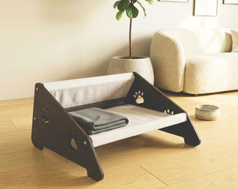 Modern and Stylish Hammock Style Cat Bed with Elevated Design, Washable Linen Fabric
