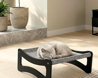 Modern Hammock Style Cat Bed, Stylish and Elevated Pet Sofa with Washable Linen Fabric