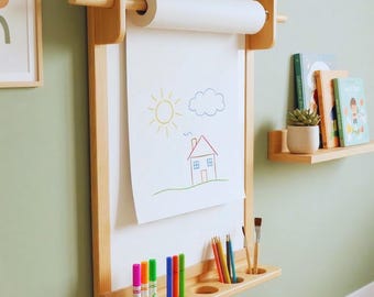 Wall Mounted Drawing Board with Paper Roll Holder – A Montessori Inspired Gift for Quality Time