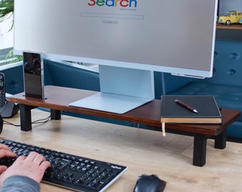 Walnut Brown Wooden Monitor Stand: Ergonomic Desk Riser