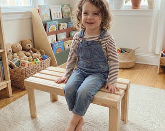 Montessori Inspired Wooden Bench for Living Places, Child-safe and Minimalist Design
