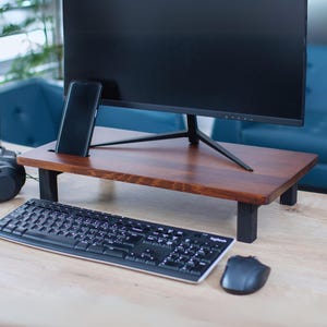 Walnut Wood Monitor Stand: Ergonomic Desk Riser