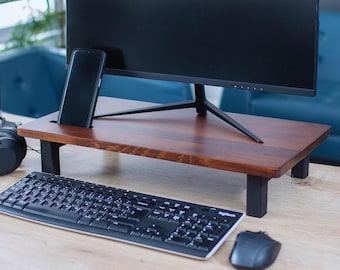 Walnut Wood Monitor Stand: Ergonomic Desk Riser