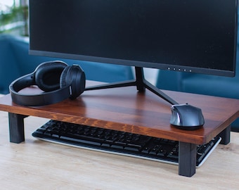 Walnoothouten monitorstandaard: ergonomische bureauverhoger