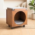 Mid Century Inspired Wooden Cat House with Round Entrance and Double Cushion product logo