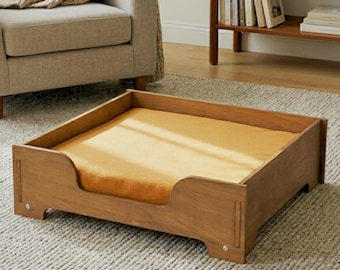 Modern Wood Cat Bed: Washable Cushion, Stylish Pet Sofa