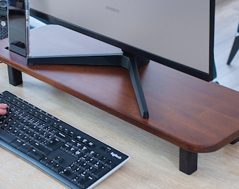 Solid Wood Monitor Stand-Walnut Brown Desk Organizer