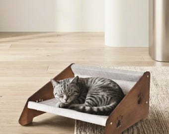 Modern and Stylish Hammock Style Cat Bed with Elevated Design, Washable Linen Fabric