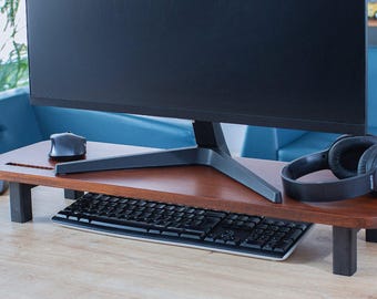 Massief houten monitorstandaard: walnootbruine bureauopberger