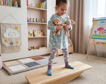 Solid Wooden Balance Board for Kids, Montessori Inspired Eco-Friendly Play Equipment