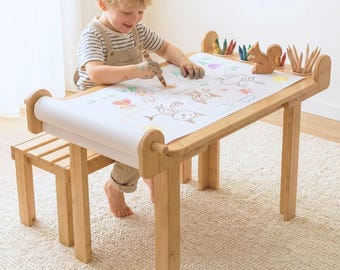 Montessori Inspired Wooden Drawing and Study Desk Set for Kids