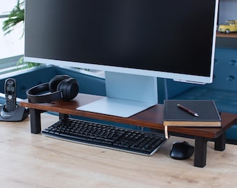 Walnut Brown Wooden Monitor Stand: Ergonomic Desk Riser