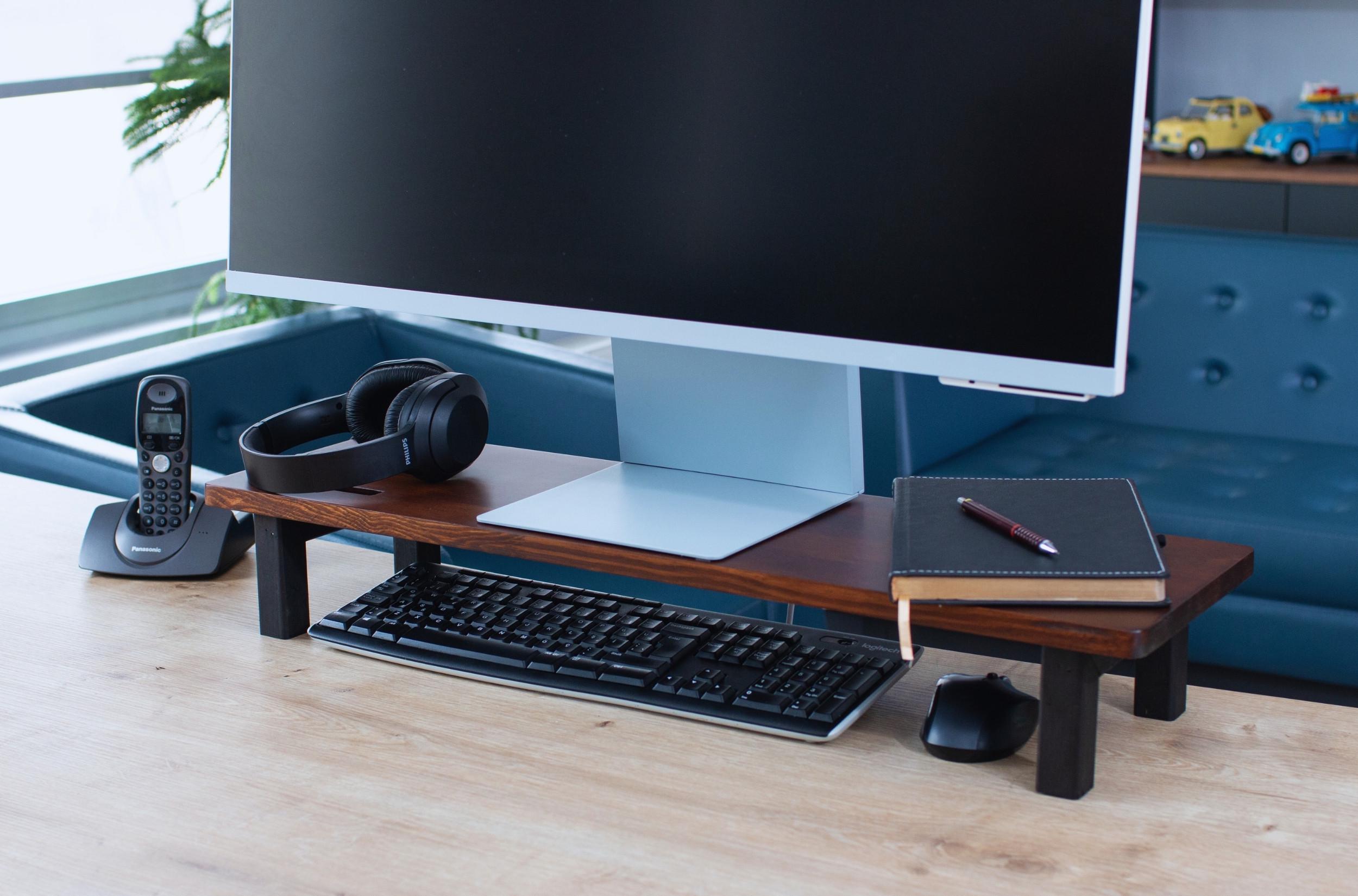 Wooden Monitor Stand | Modern Desk Riser for Imac & Laptop | Solid Wood ...