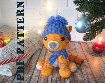 Christmas Crochet Tiger Amigurumi Pattern, New Year Plushie (PDF)