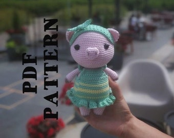 Amigurumi Pig Plushie PATTERN Cuddle Size Piggie PDF Tutorial Crochet Piglet Plushie Pattern Susie the Pig in Dress Pattern US Terms