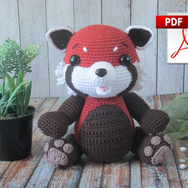 Amigurumi Crochet Toy Red Panda PDF Tutorial Firefox Plushie Cuddle Size Toy Crochet Pattern Red Panda Pattern PDF