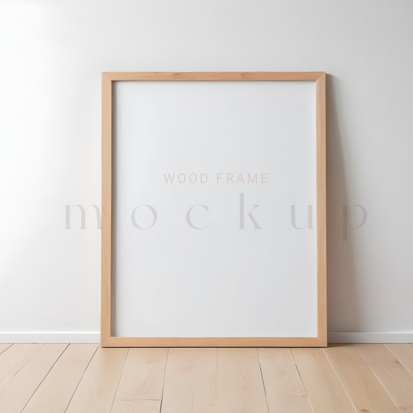 Empty wood frame mockup, Vertical minimalist wood frame mockup for art display, Frame mockup, Picture frame mockup, 8X10 frame PSD mockup