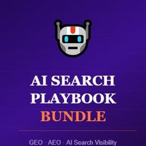Könnte beinhalten: Eine digitale Grafik mit einem Robotersymbol über dem Text AI SEARCH PLAYBOOK BUNDLE, mit dem Markennamen ecommerce79 oben und dem Text GEO, AEO, AI Search Visibility, Google AI, ChatGPT und Perplexity am unteren Rand.