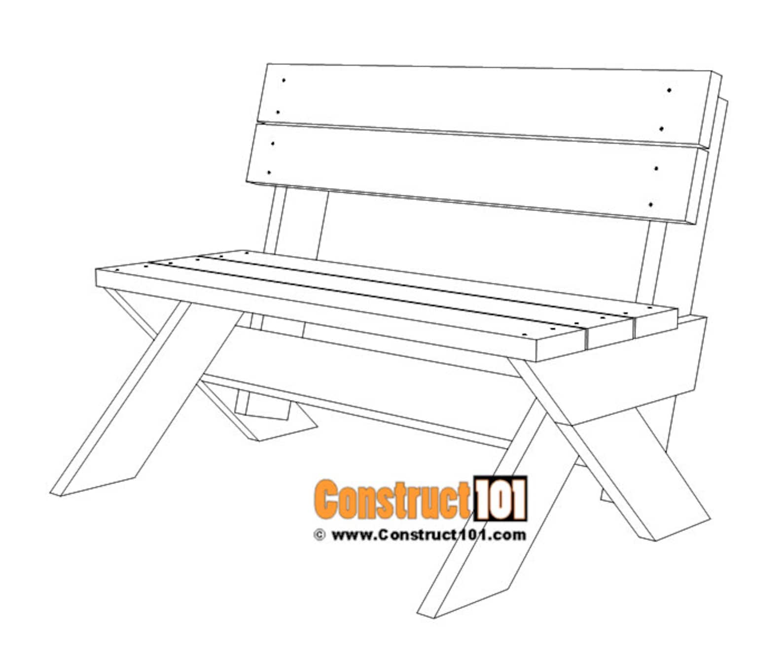 DIY 2x6 Outdoor Bench Plans Etsy