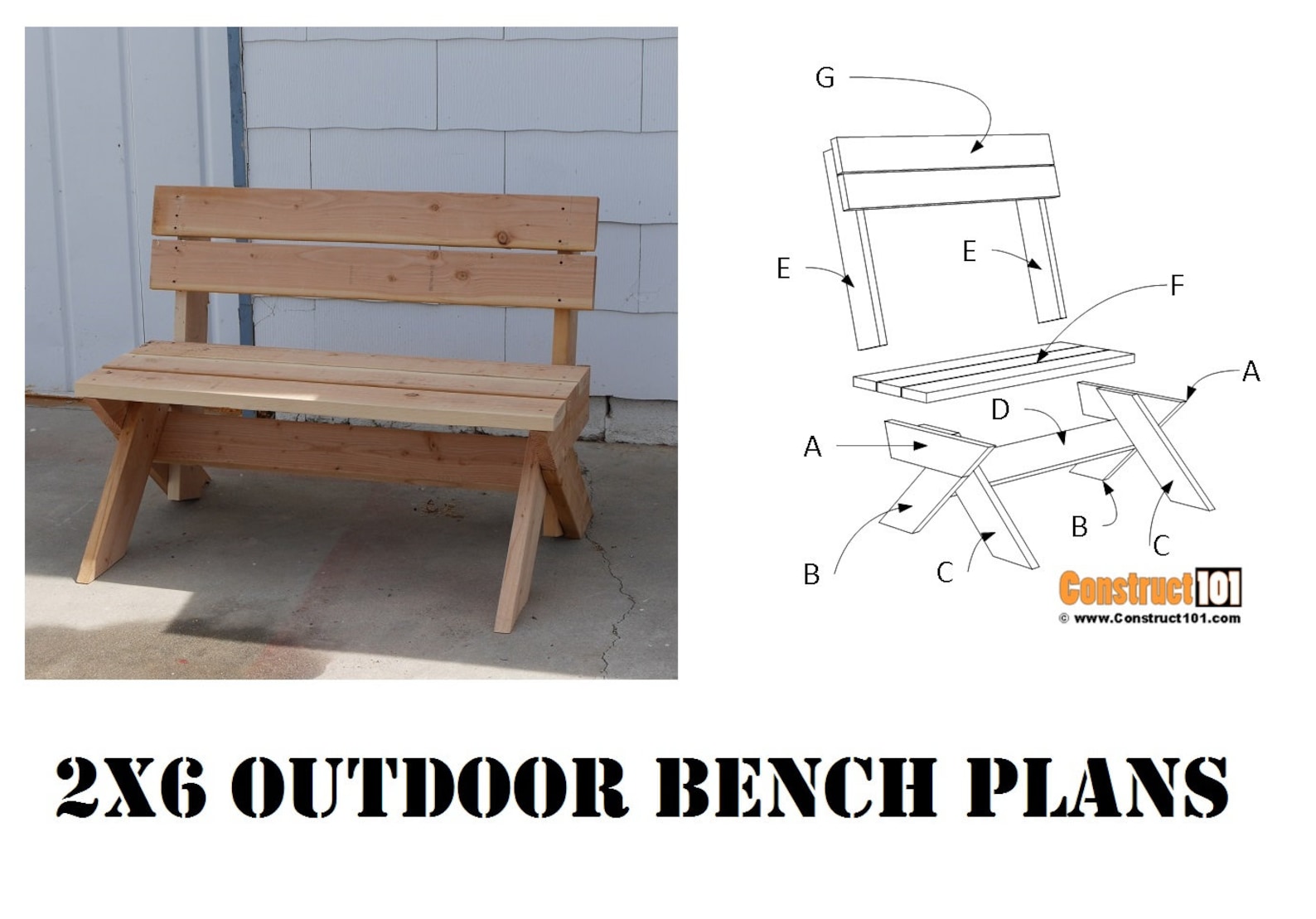 DIY 2x6 Outdoor Bench Plans Etsy
