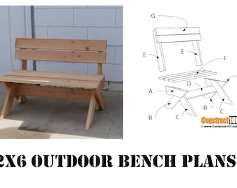 Banco de exterior de 2x6 para construir uno mismo / Planos